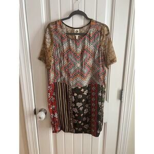 Anthropologie TINY Tunic Dress Patchwork Boho Scarf Print‎ Floral Shift Sz Small